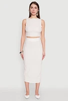 Womens Textured Knit Midi Pencil Skirt, White,