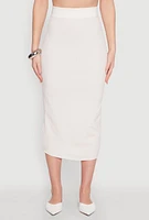 Womens Textured Knit Midi Pencil Skirt, White,