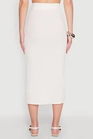 Womens Textured Knit Midi Pencil Skirt, White,