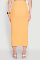 Womens Textured Knit Midi Pencil Skirt, Orange, Size M