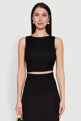 Womens Sleeveless Textured Knit Crop Top,