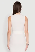 Womens Sleeveless Textured Knit Crop Top, White, Size M