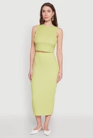 Womens Sleeveless Textured Knit Crop Top, Green,