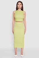 Womens Sleeveless Textured Knit Crop Top, Green,