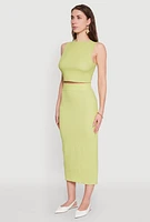 Womens Sleeveless Textured Knit Crop Top, Green,