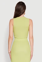 Womens Sleeveless Textured Knit Crop Top, Green,