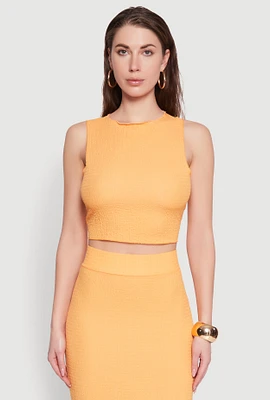 Womens Sleeveless Textured Knit Crop Top,