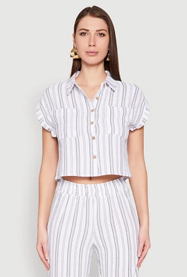 Womens Airy Striped Pattern Shirt, White, Size L