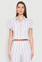Womens Airy Striped Pattern Shirt, White, Size L