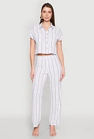 Womens Airy Striped Pattern Shirt, White, Size L