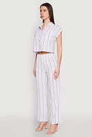 Womens Airy Striped Pattern Shirt, White, Size L