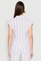 Womens Airy Striped Pattern Shirt, White, Size L