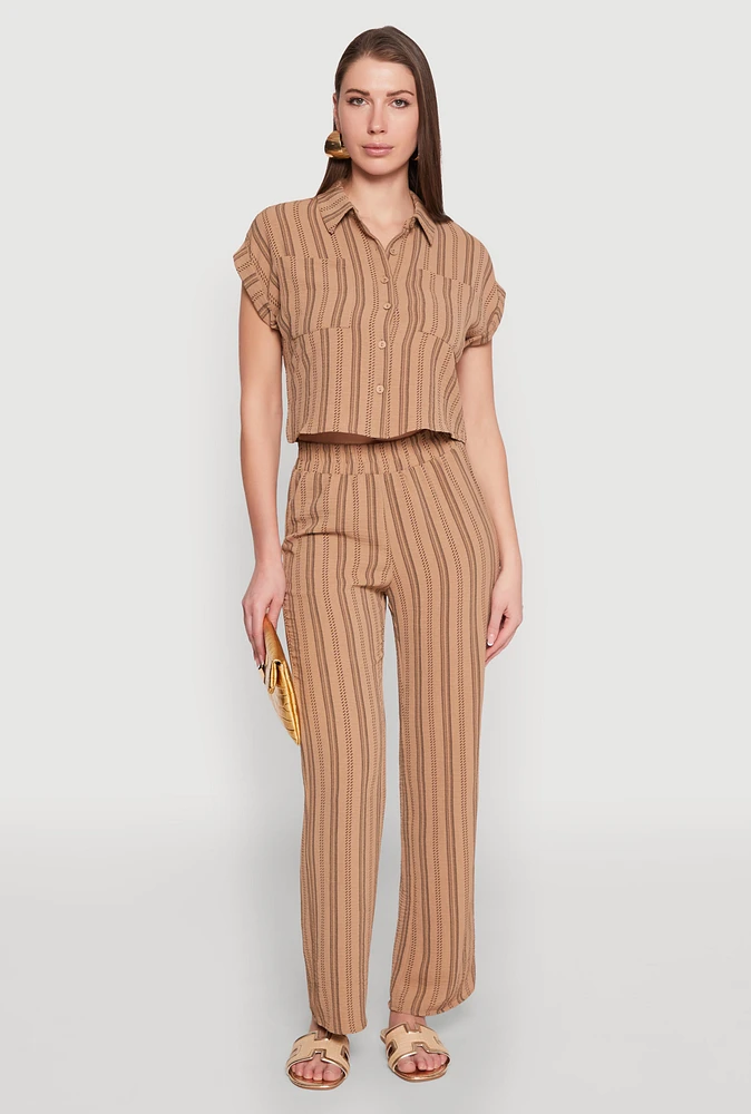 Womens Airy Striped Pattern Shirt, Beige, Size L