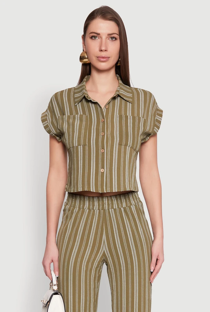 Womens Airy Striped Pattern Shirt, Green,
