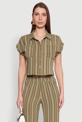 Womens Airy Striped Pattern Shirt, Green,