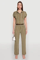 Womens Airy Striped Pattern Shirt, Green,