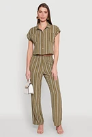 Womens Airy Striped Pattern Shirt, Green,