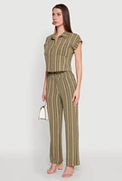 Womens Airy Striped Pattern Shirt, Green,