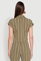 Womens Airy Striped Pattern Shirt, Green,