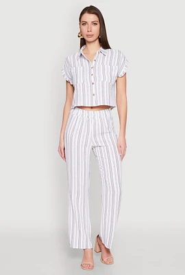 Womens Airy Striped Pattern Pants, White, Size M