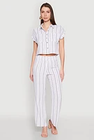 Womens Airy Striped Pattern Pants, White, Size M