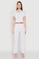 Womens Airy Striped Pattern Pants, White,