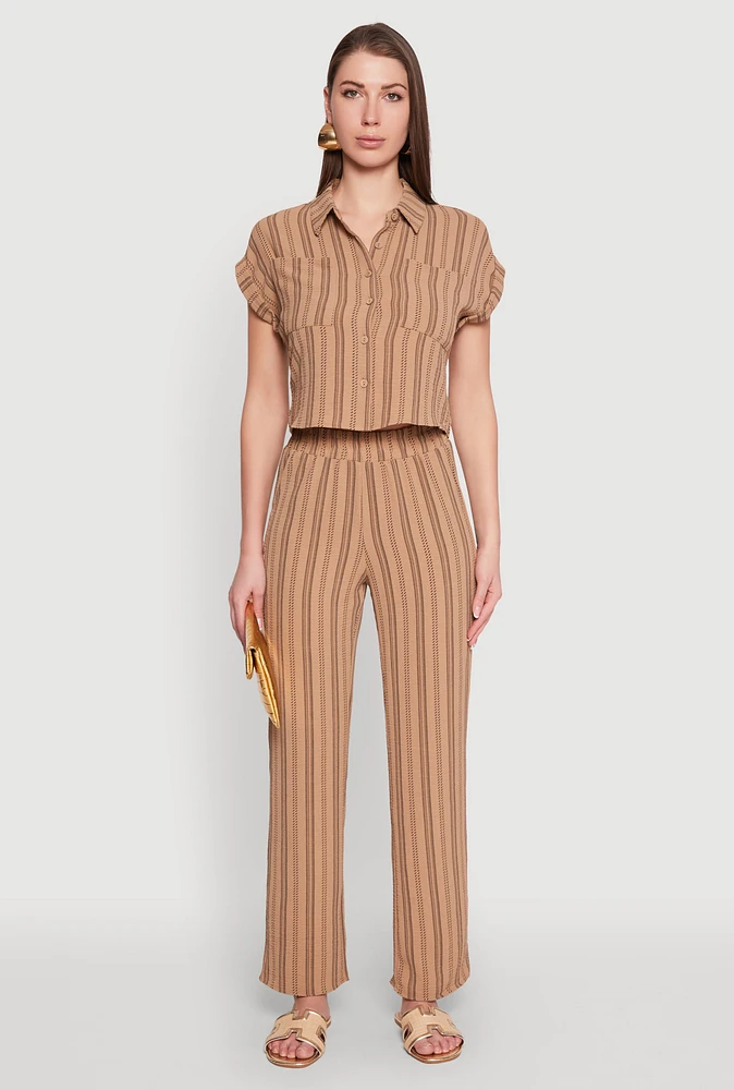 Womens Airy Striped Pattern Pants, Brown, Size L