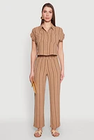 Womens Airy Striped Pattern Pants, Brown, Size L