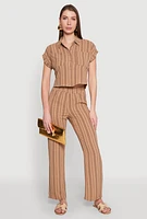 Womens Airy Striped Pattern Pants, Brown, Size L
