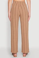 Womens Airy Striped Pattern Pants, Brown, Size L