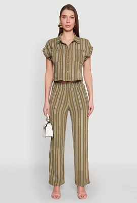 Womens Airy Striped Pattern Pants, Green, Size M