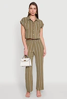 Womens Airy Striped Pattern Pants, Green, Size M