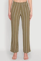Womens Airy Striped Pattern Pants, Green, Size M