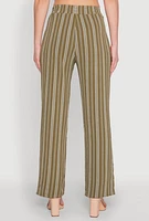 Womens Airy Striped Pattern Pants, Green, Size M