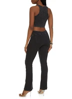 Womens Acid Wash Tank Top and Flare Pants, Black, Size L
