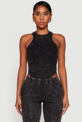 Womens Mineral Wash Rib Knit Bodysuit, Black, Size M