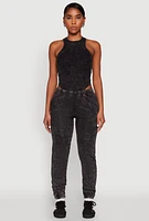 Womens Mineral Wash Rib Knit Bodysuit, Black, Size M