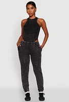 Womens Mineral Wash Rib Knit Bodysuit, Black, Size M