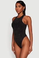 Womens Mineral Wash Rib Knit Bodysuit, Black, Size M