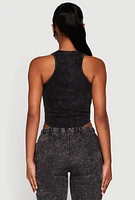 Womens Mineral Wash Rib Knit Bodysuit, Black, Size M