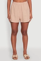Womens Stylish High Waisted Shorts with Elastic Waist, Khaki, Size XL