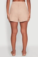 Womens Stylish High Waisted Shorts with Elastic Waist, Khaki, Size XL
