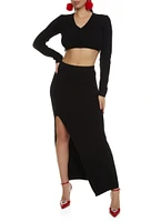 Womens Knit V Neck Cropped Sweater, Black, Size L
