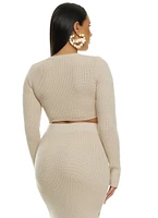 Womens Knit V Neck Cropped Sweater, Beige,