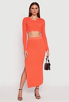 Womens Knit V Neck Cropped Sweater, Orange, Size M