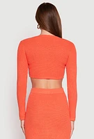 Womens Knit V Neck Cropped Sweater, Orange, Size M