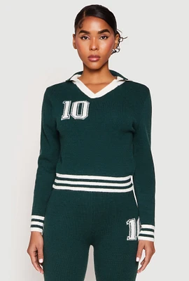 Womens Daisy Johnny Collar 10 Graphic Sweater, Green, Size M