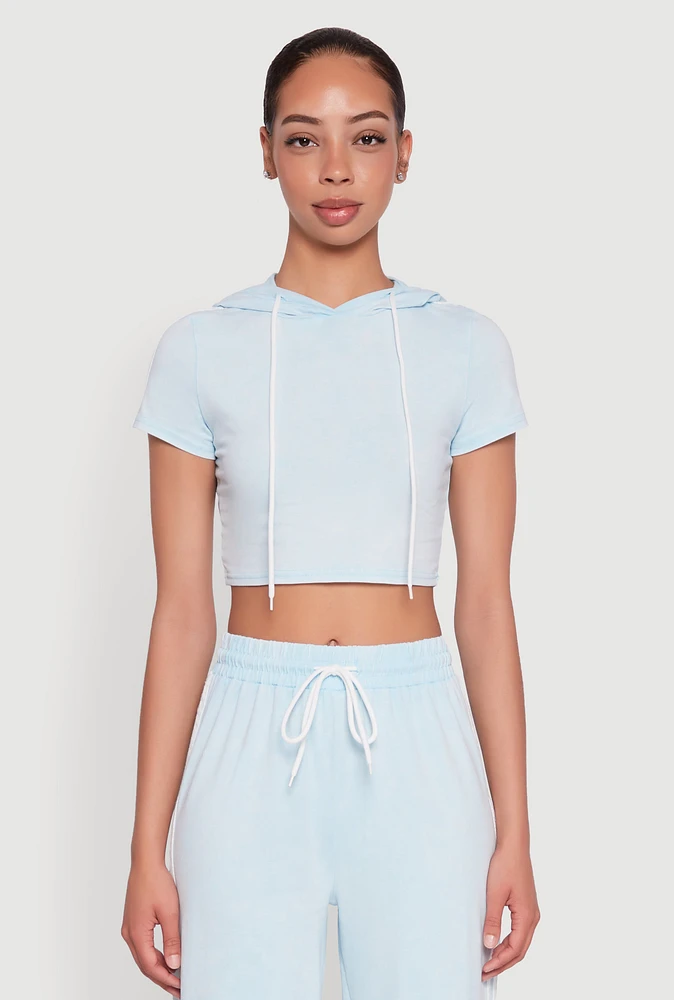 Womens Daisy Mineral Wash Varsity Stripe Hooded Crop Top, M