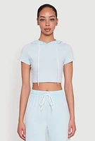 Womens Daisy Mineral Wash Varsity Stripe Hooded Crop Top, M