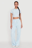 Womens Daisy Mineral Wash Varsity Stripe Hooded Crop Top, M